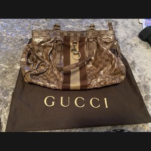 Authentic Gucci Crystal Stripe Brown GG Monogram Shoulder Bag With Dust Cover.
